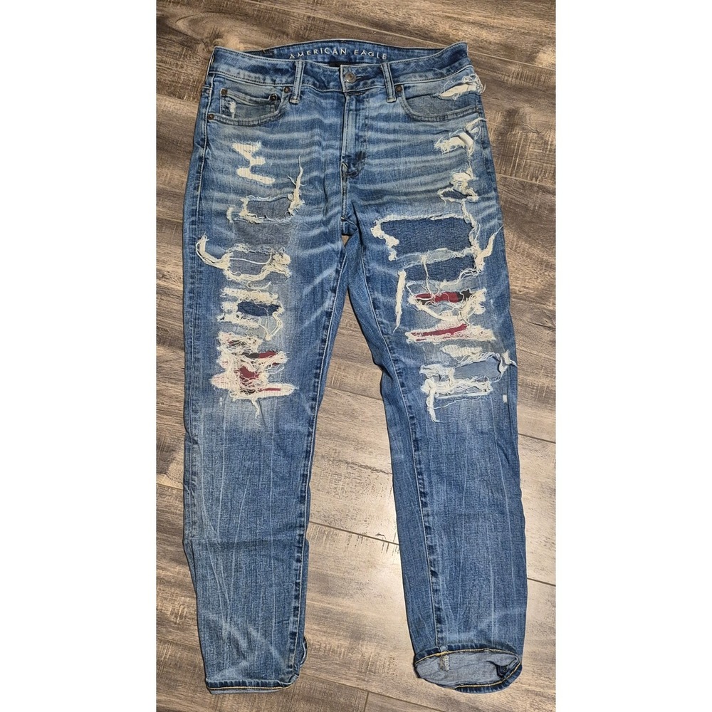 American Eagle Mens Athletic Skinny Jean 30x28 Destroyed Stretch Cotton